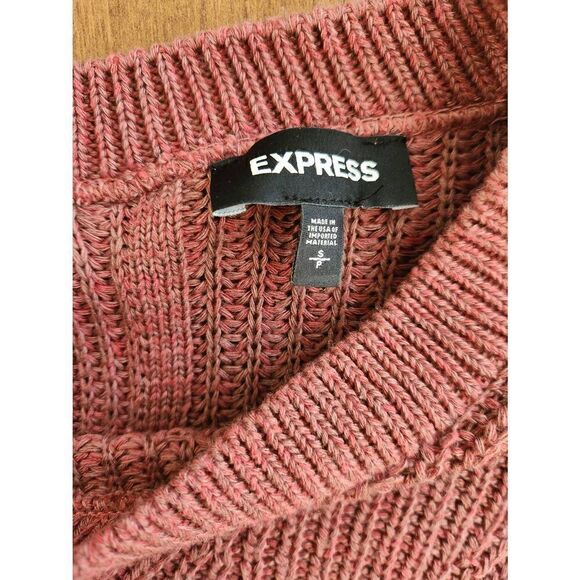 Express SMALL red/pink knit Sweater. Hi-low, Long Sleeve and Cut Out back - Picture 3 of 7